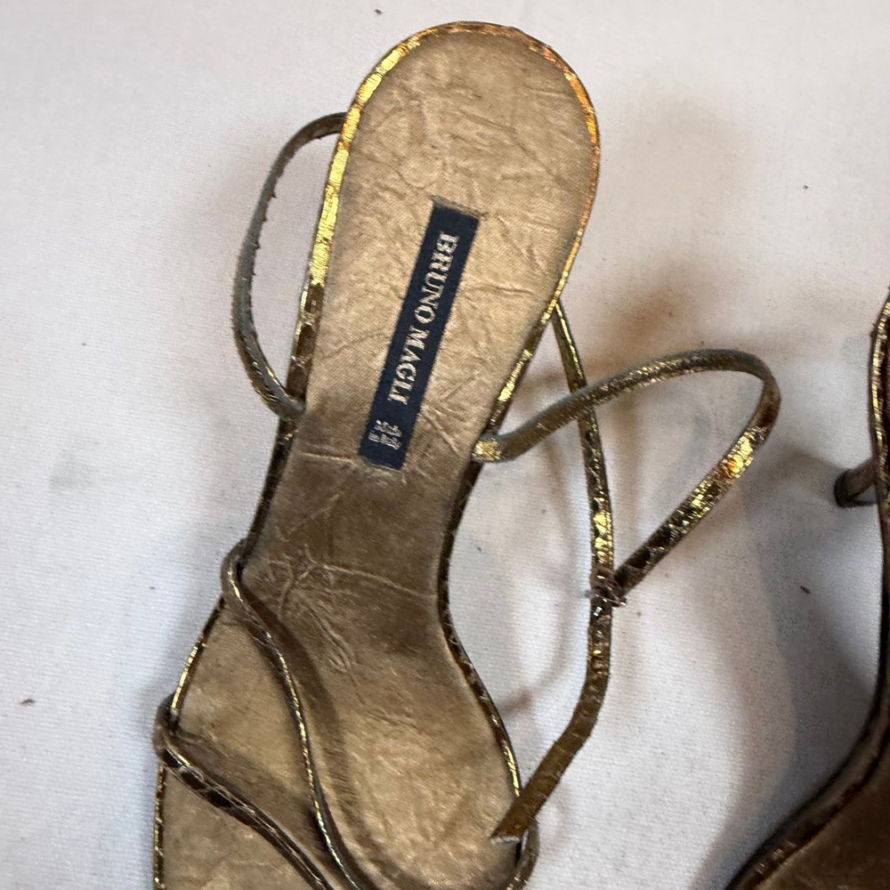 Bruno Magli Gold Metallic Snake Print Stiletto Strappy Heels Sandals - Size 7 - Picture 4 of 8